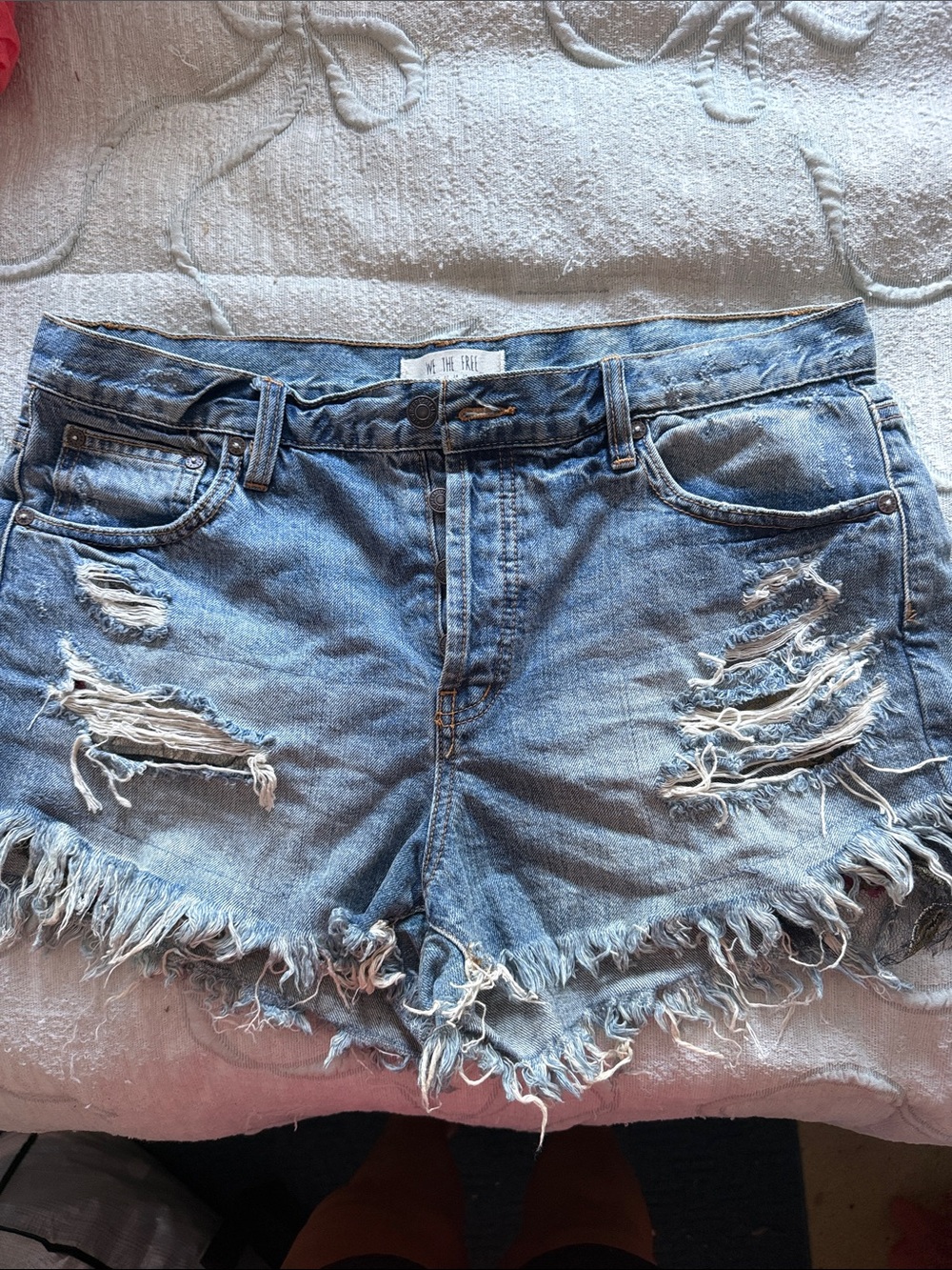 We the Free Sz 31- Washed Distressed Denim Cutoff Shorts - Light Blue